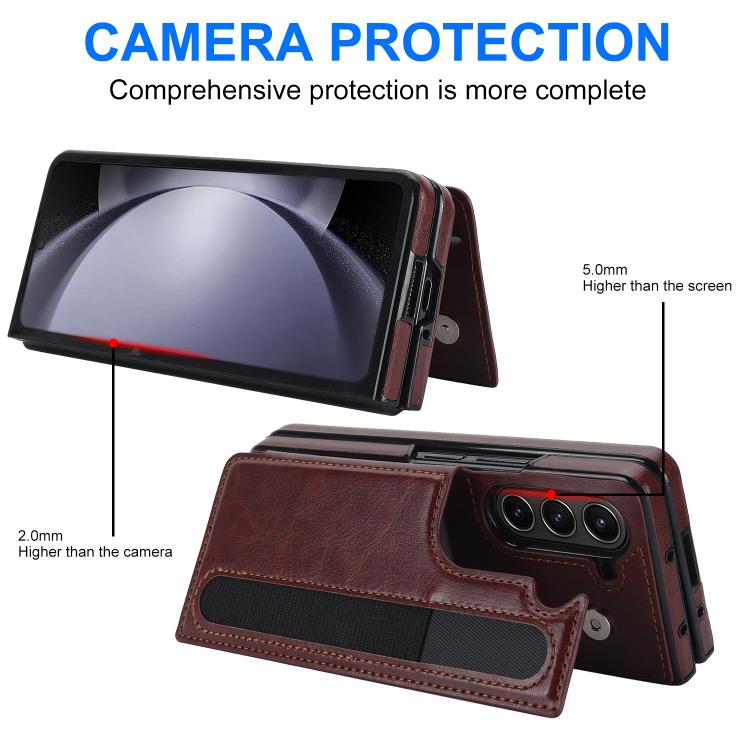 For Samsung Galaxy Z Fold7 Full Coverage Fold Double Buckle PU Phone Case with Pen Slots