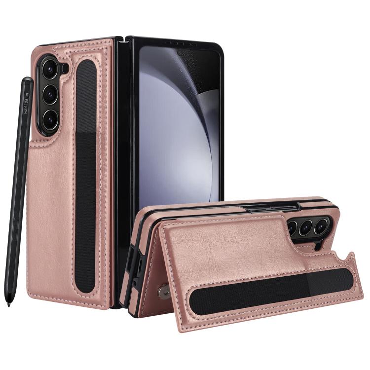 For Samsung Galaxy Z Fold7 Full Coverage Fold Double Buckle PU Phone Case with Pen Slots
