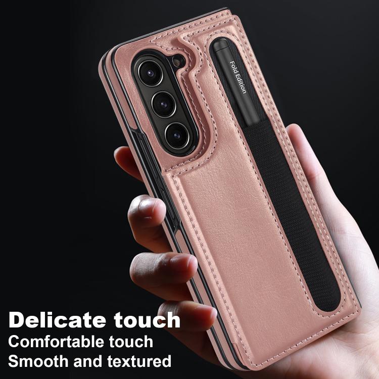 For Samsung Galaxy Z Fold7 Full Coverage Fold Double Buckle PU Phone Case with Pen Slots