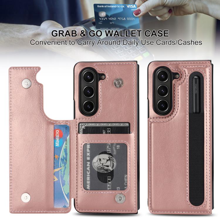For Samsung Galaxy Z Fold7 Full Coverage Fold Double Buckle PU Phone Case with Pen Slots