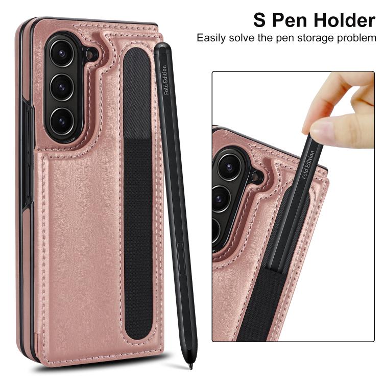 For Samsung Galaxy Z Fold7 Full Coverage Fold Double Buckle PU Phone Case with Pen Slots