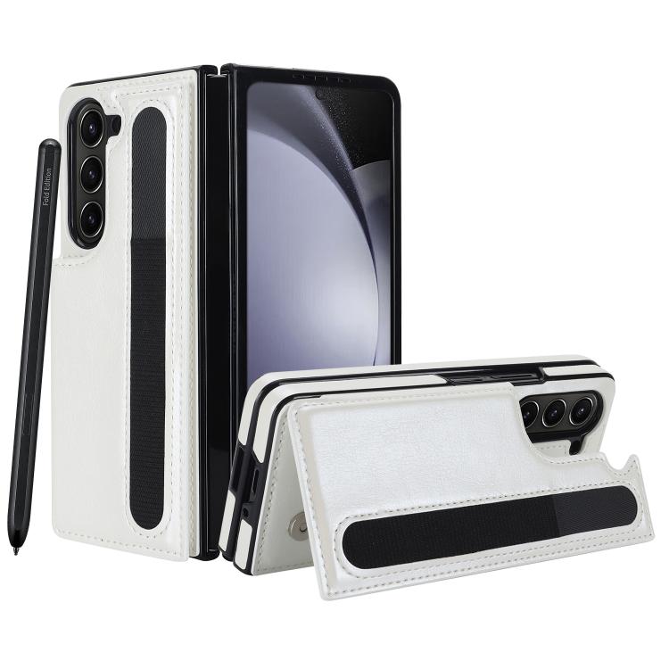 For Samsung Galaxy Z Fold7 Full Coverage Fold Double Buckle PU Phone Case with Pen Slots