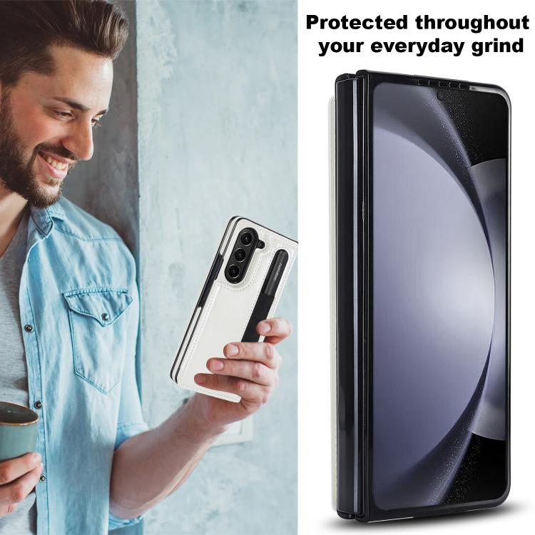 For Samsung Galaxy Z Fold7 Full Coverage Fold Double Buckle PU Phone Case with Pen Slots