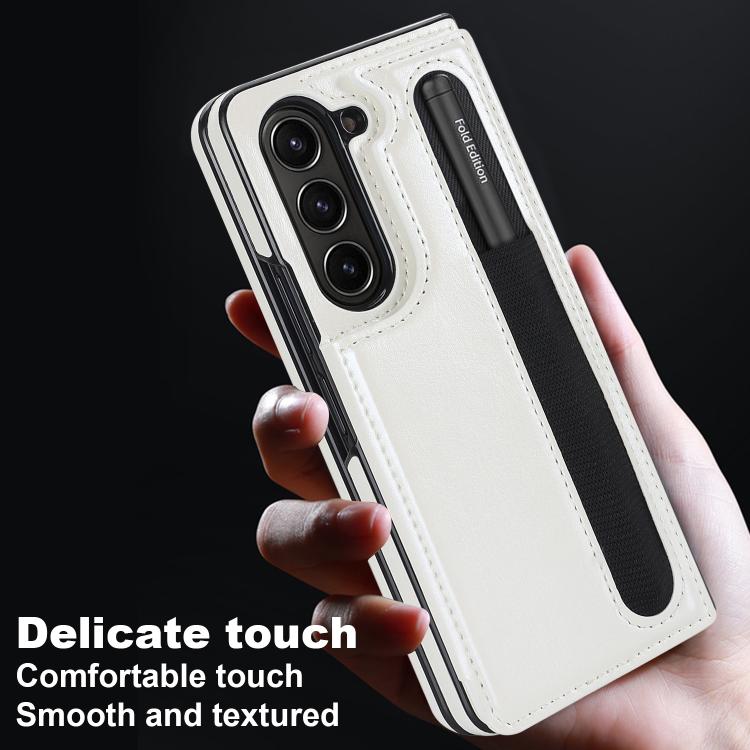 For Samsung Galaxy Z Fold7 Full Coverage Fold Double Buckle PU Phone Case with Pen Slots