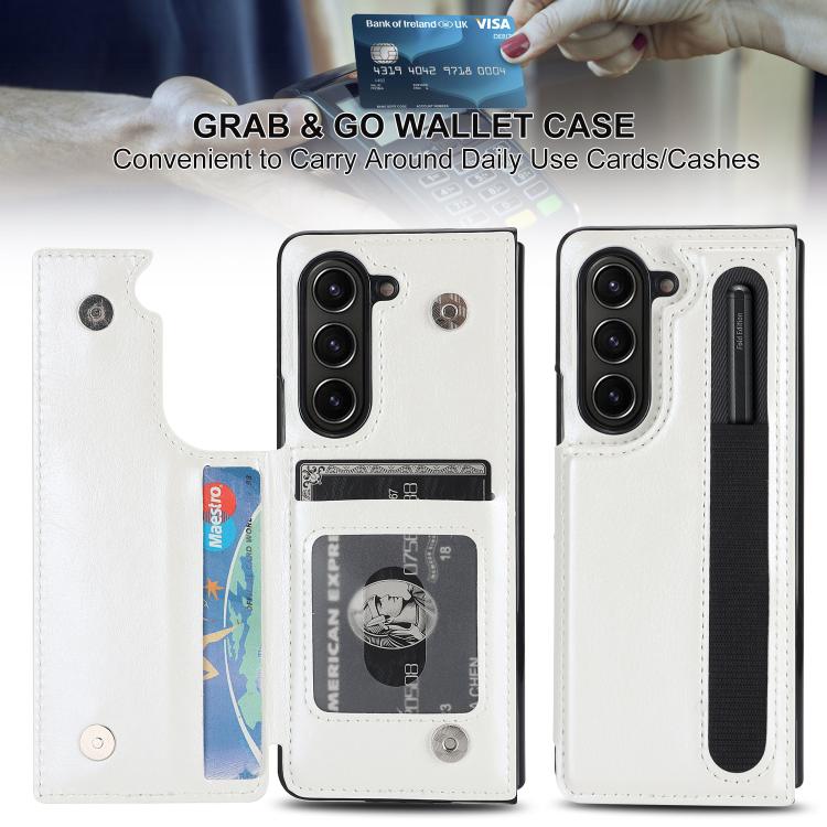 For Samsung Galaxy Z Fold7 Full Coverage Fold Double Buckle PU Phone Case with Pen Slots