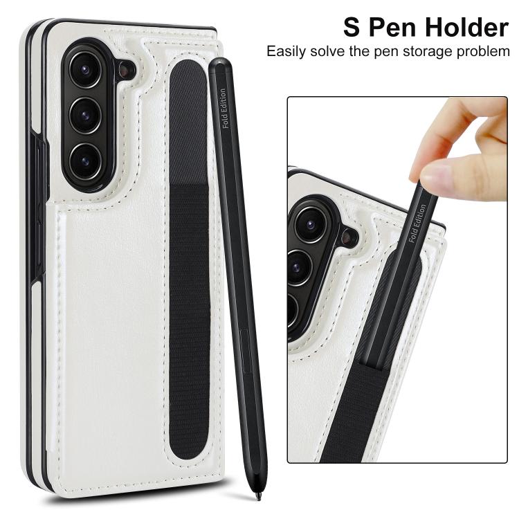 For Samsung Galaxy Z Fold7 Full Coverage Fold Double Buckle PU Phone Case with Pen Slots
