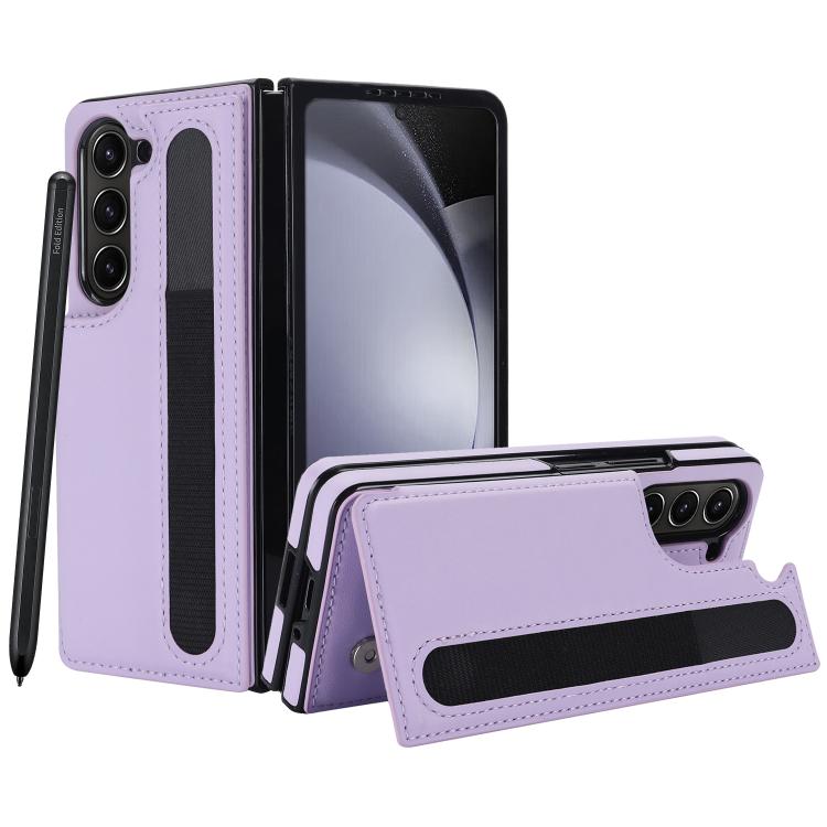 For Samsung Galaxy Z Fold7 Full Coverage Fold Double Buckle PU Phone Case with Pen Slots