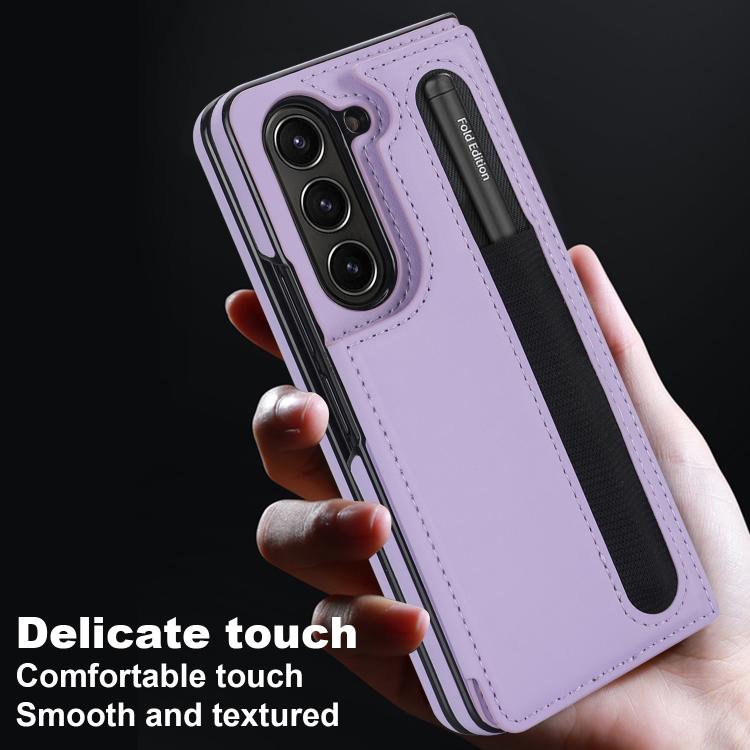 For Samsung Galaxy Z Fold7 Full Coverage Fold Double Buckle PU Phone Case with Pen Slots