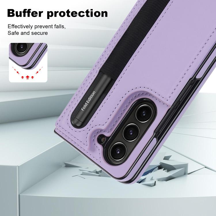 For Samsung Galaxy Z Fold7 Full Coverage Fold Double Buckle PU Phone Case with Pen Slots