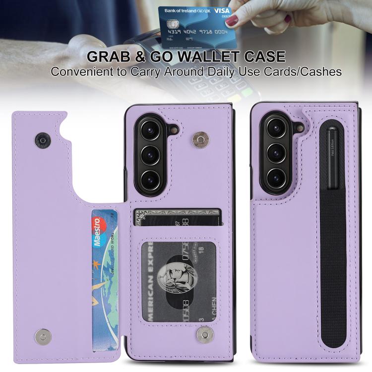 For Samsung Galaxy Z Fold7 Full Coverage Fold Double Buckle PU Phone Case with Pen Slots