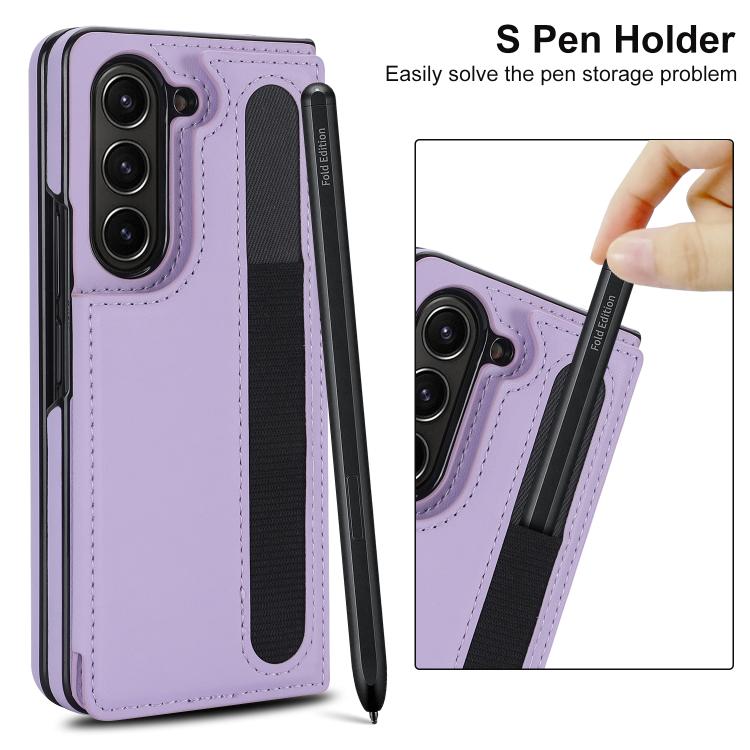 For Samsung Galaxy Z Fold7 Full Coverage Fold Double Buckle PU Phone Case with Pen Slots