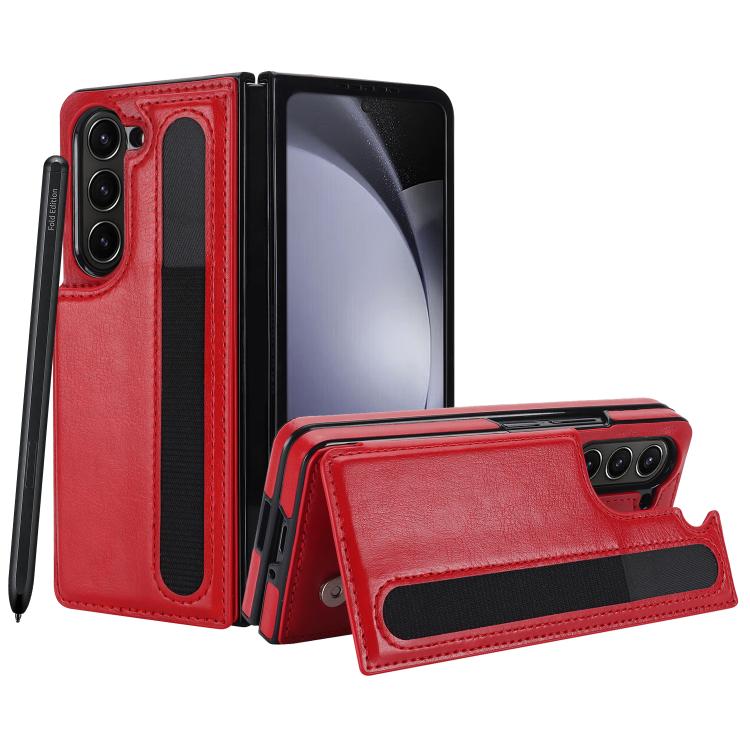 For Samsung Galaxy Z Fold7 Full Coverage Fold Double Buckle PU Phone Case with Pen Slots