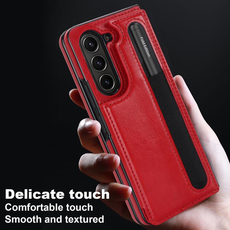 For Samsung Galaxy Z Fold7 Full Coverage Fold Double Buckle PU Phone Case with Pen Slots