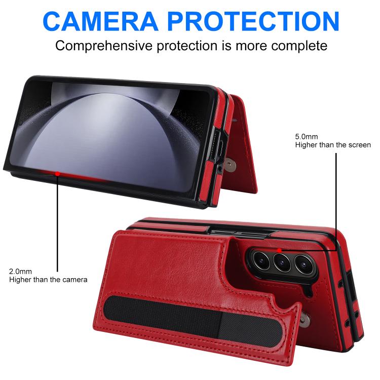 For Samsung Galaxy Z Fold7 Full Coverage Fold Double Buckle PU Phone Case with Pen Slots