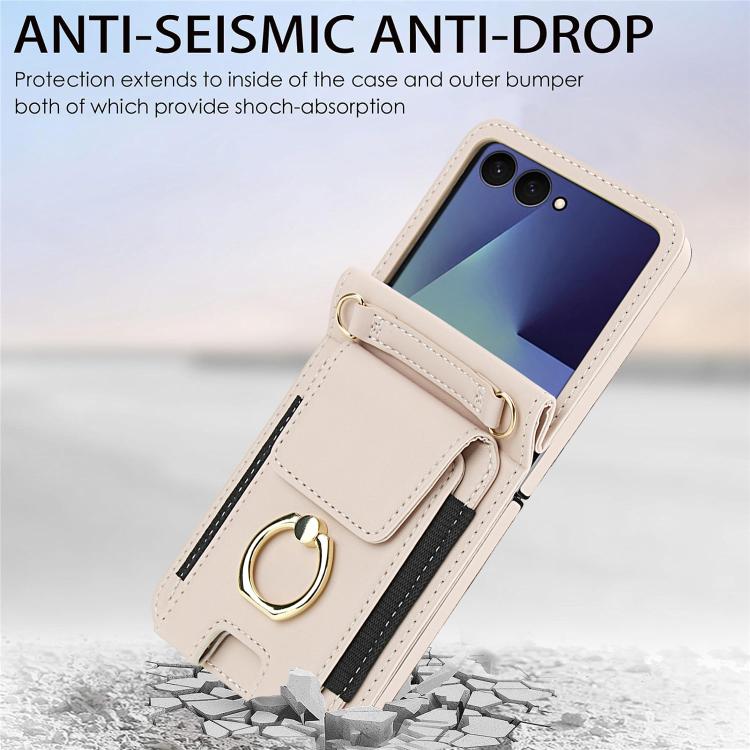 For Samsung Galaxy Z Flip7 5G Ring Holder Wallet Card Slot Leather Phone Case