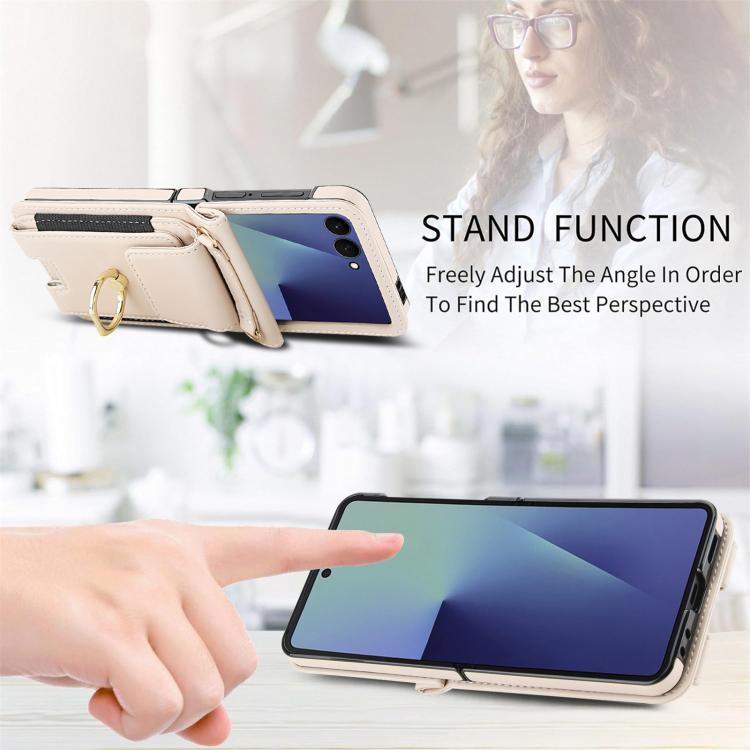 For Samsung Galaxy Z Flip7 5G Ring Holder Wallet Card Slot Leather Phone Case
