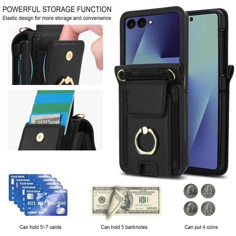 For Samsung Galaxy Z Flip7 5G Ring Holder Wallet Card Slot Leather Phone Case