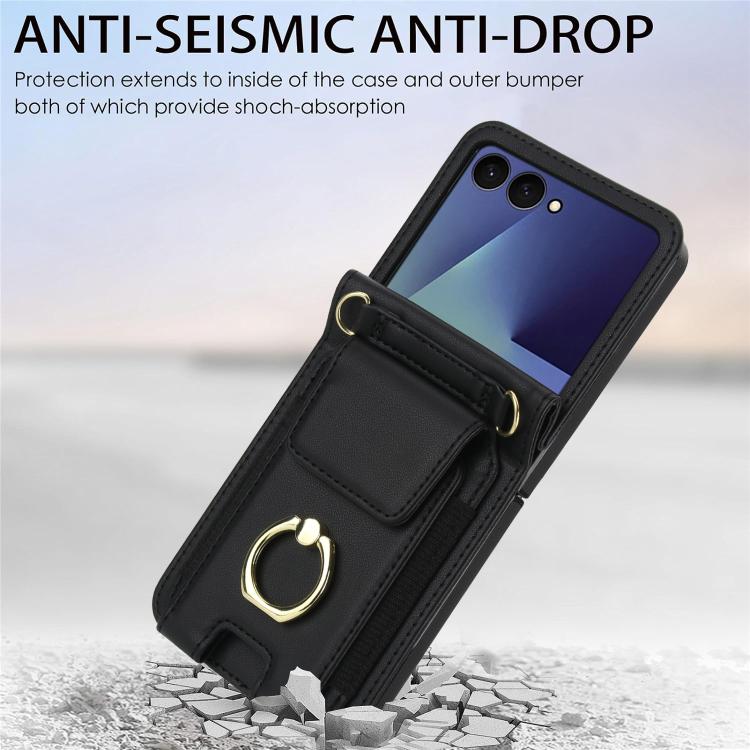 For Samsung Galaxy Z Flip7 5G Ring Holder Wallet Card Slot Leather Phone Case