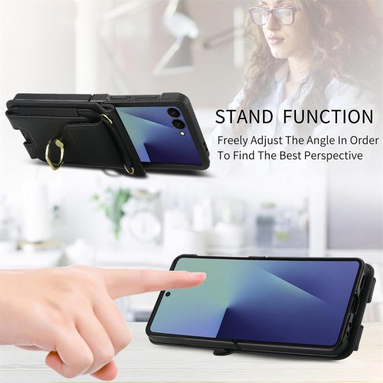 For Samsung Galaxy Z Flip7 5G Ring Holder Wallet Card Slot Leather Phone Case