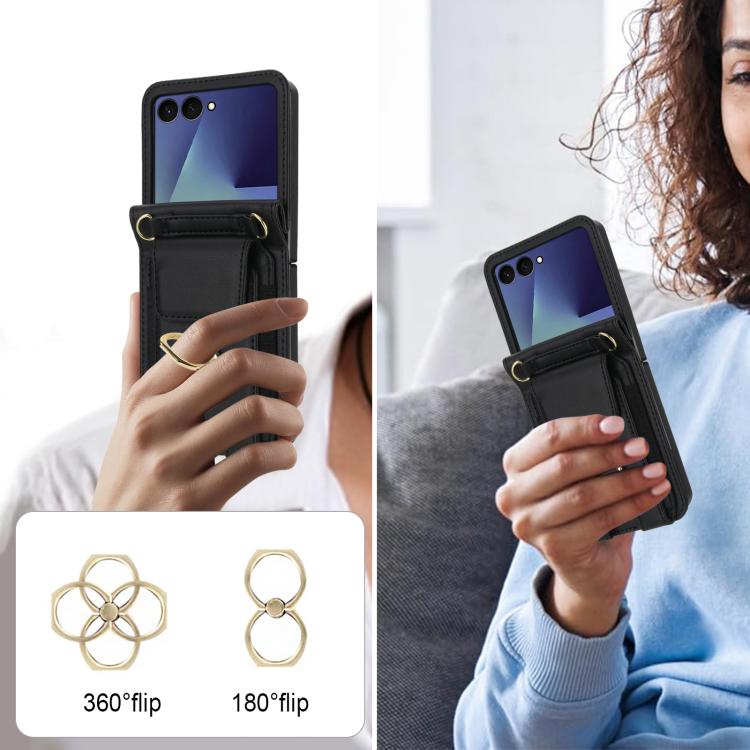 For Samsung Galaxy Z Flip7 5G Ring Holder Wallet Card Slot Leather Phone Case