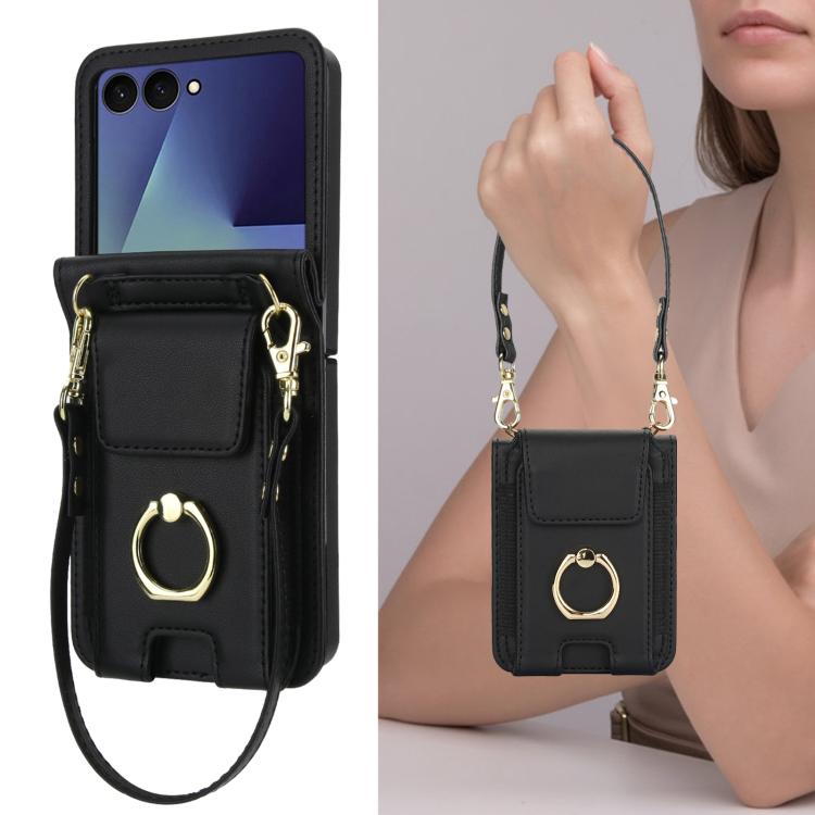 For Samsung Galaxy Z Flip7 5G Ring Holder Wallet Card Slot Leather Phone Case