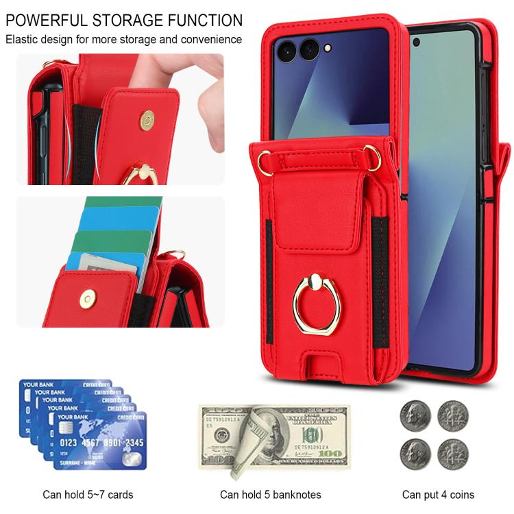 For Samsung Galaxy Z Flip7 5G Ring Holder Wallet Card Slot Leather Phone Case