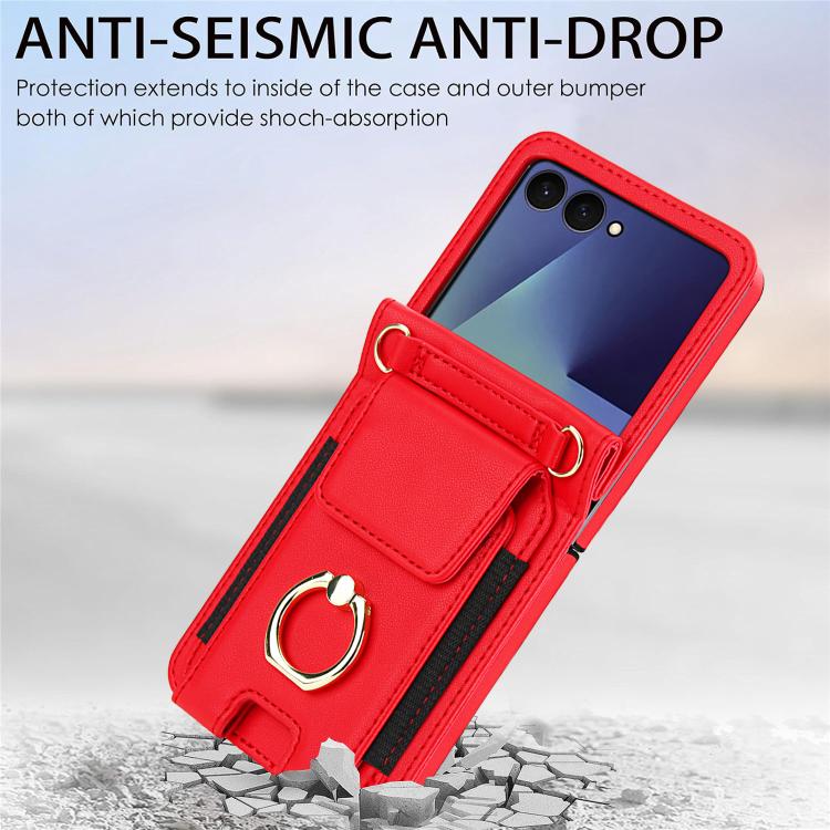 For Samsung Galaxy Z Flip7 5G Ring Holder Wallet Card Slot Leather Phone Case