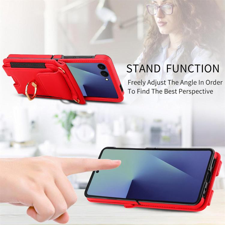 For Samsung Galaxy Z Flip7 5G Ring Holder Wallet Card Slot Leather Phone Case