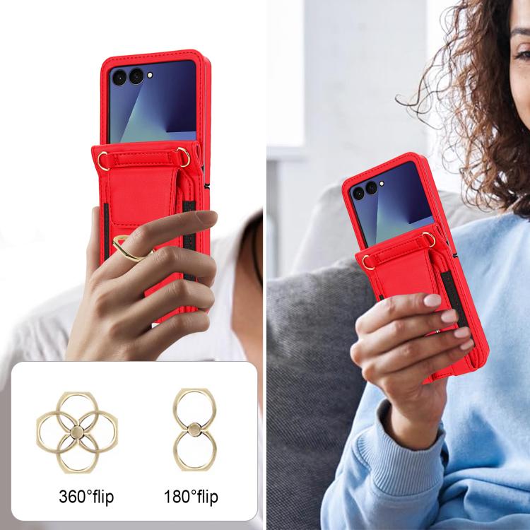 For Samsung Galaxy Z Flip7 5G Ring Holder Wallet Card Slot Leather Phone Case