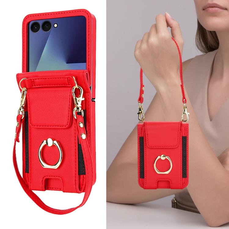 For Samsung Galaxy Z Flip7 5G Ring Holder Wallet Card Slot Leather Phone Case