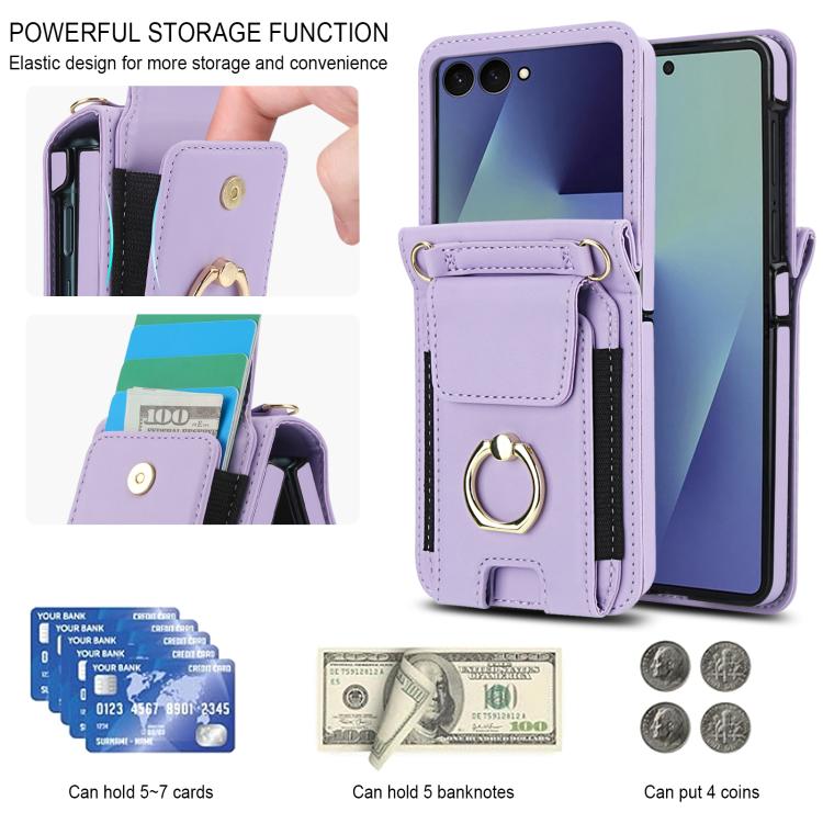 For Samsung Galaxy Z Flip7 5G Ring Holder Wallet Card Slot Leather Phone Case