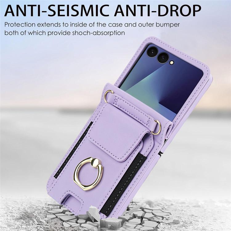 For Samsung Galaxy Z Flip7 5G Ring Holder Wallet Card Slot Leather Phone Case