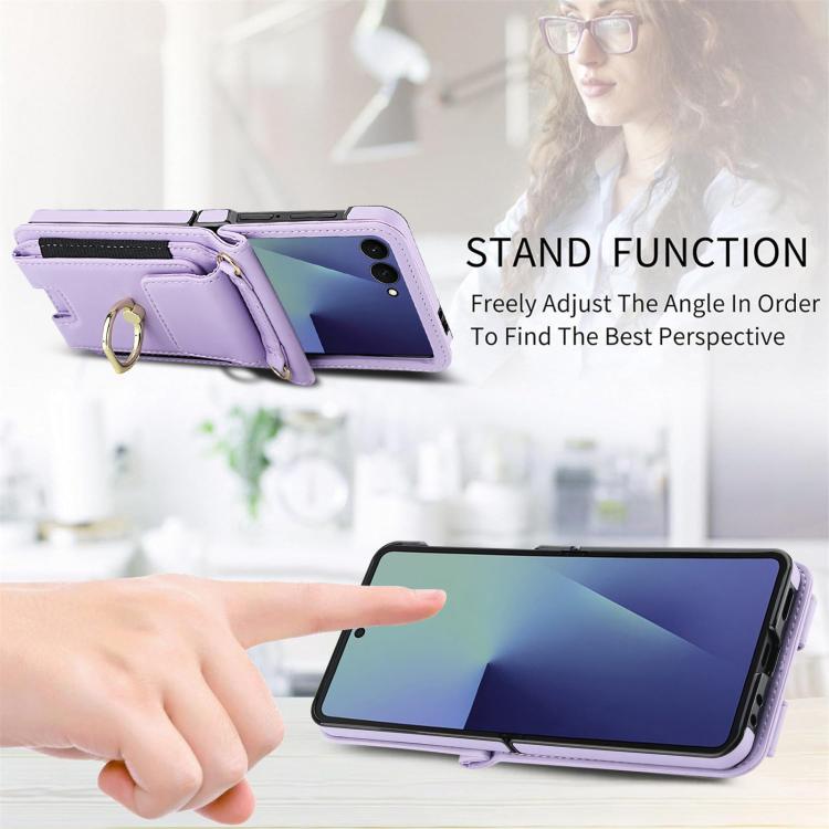 For Samsung Galaxy Z Flip7 5G Ring Holder Wallet Card Slot Leather Phone Case