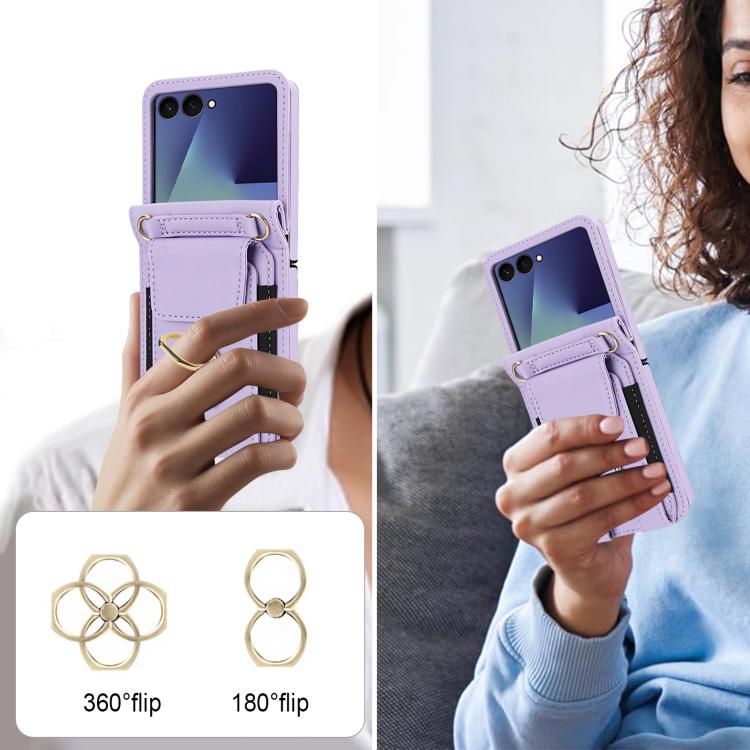 For Samsung Galaxy Z Flip7 5G Ring Holder Wallet Card Slot Leather Phone Case