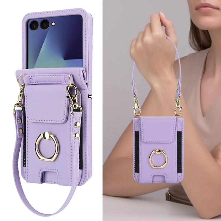 For Samsung Galaxy Z Flip7 5G Ring Holder Wallet Card Slot Leather Phone Case
