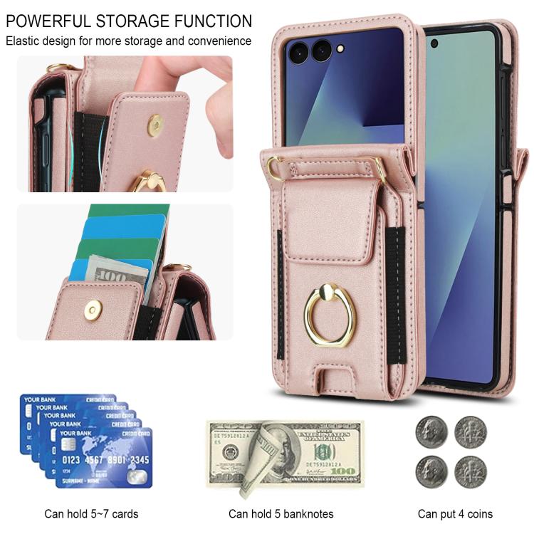 For Samsung Galaxy Z Flip7 5G Ring Holder Wallet Card Slot Leather Phone Case