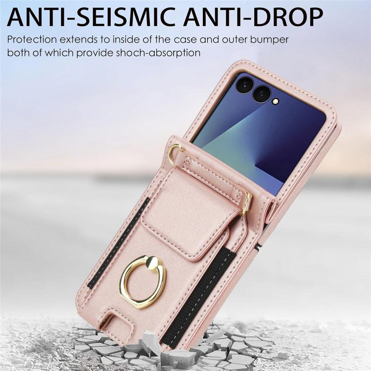 For Samsung Galaxy Z Flip7 5G Ring Holder Wallet Card Slot Leather Phone Case