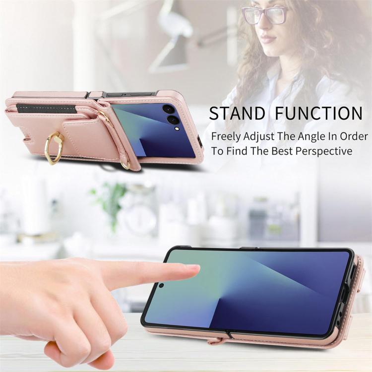 For Samsung Galaxy Z Flip7 5G Ring Holder Wallet Card Slot Leather Phone Case