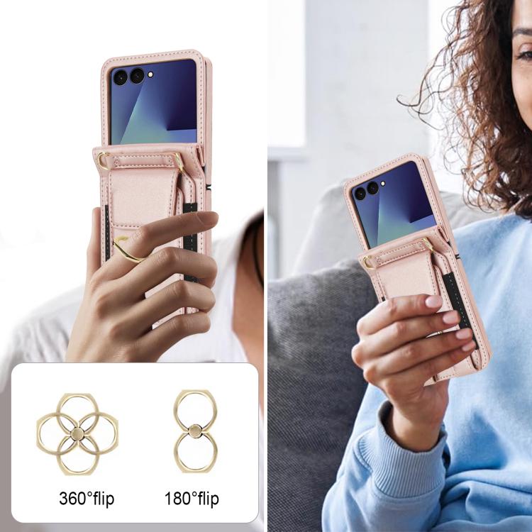For Samsung Galaxy Z Flip7 5G Ring Holder Wallet Card Slot Leather Phone Case