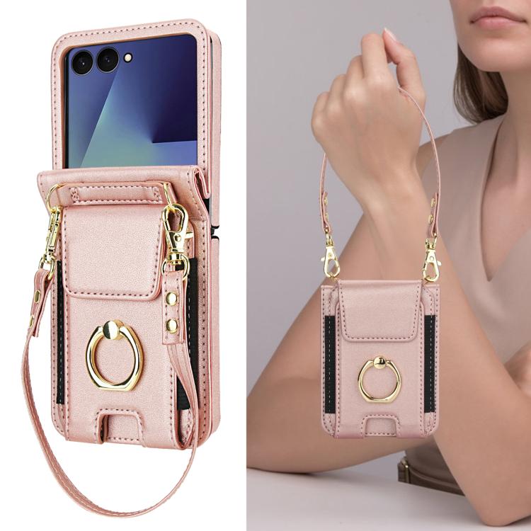 For Samsung Galaxy Z Flip7 5G Ring Holder Wallet Card Slot Leather Phone Case
