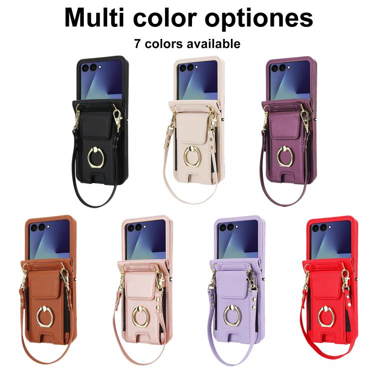 For Samsung Galaxy Z Flip7 5G Ring Holder Wallet Card Slot Leather Phone Case