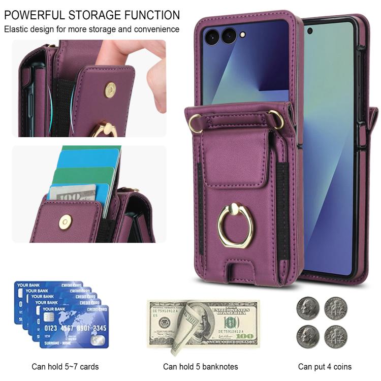 For Samsung Galaxy Z Flip7 5G Ring Holder Wallet Card Slot Leather Phone Case
