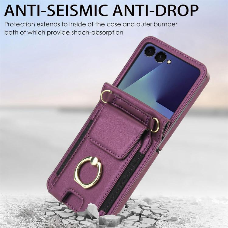 For Samsung Galaxy Z Flip7 5G Ring Holder Wallet Card Slot Leather Phone Case