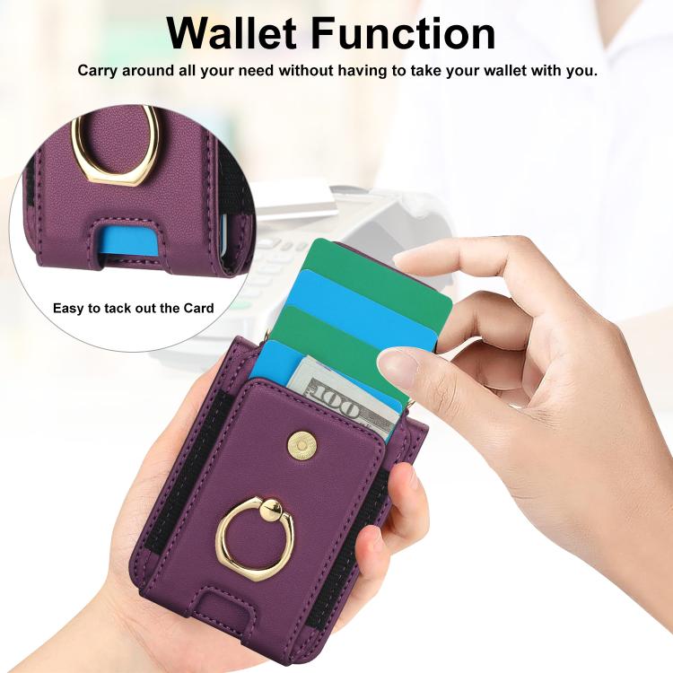 For Samsung Galaxy Z Flip7 5G Ring Holder Wallet Card Slot Leather Phone Case