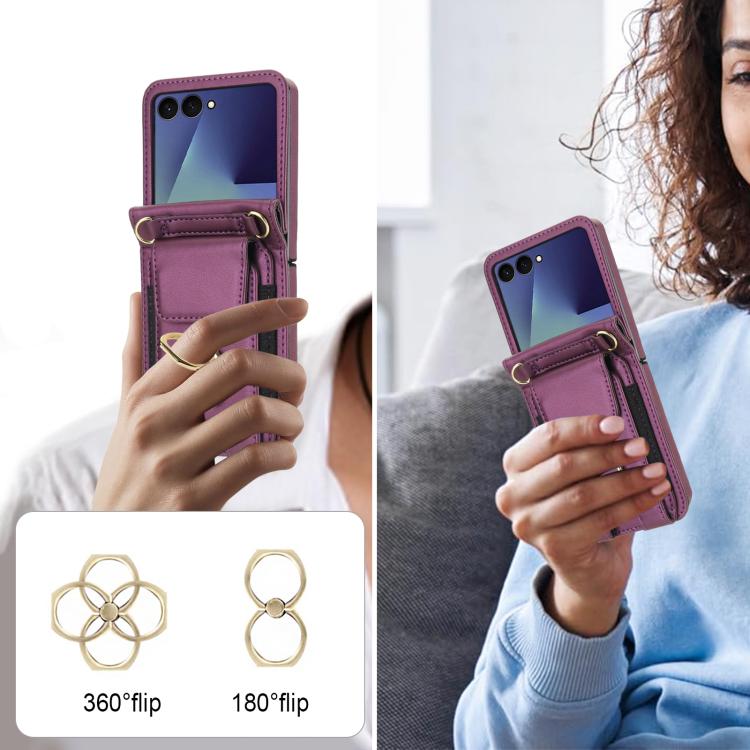 For Samsung Galaxy Z Flip7 5G Ring Holder Wallet Card Slot Leather Phone Case
