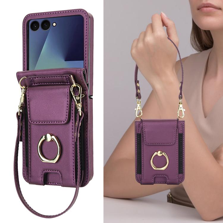For Samsung Galaxy Z Flip7 5G Ring Holder Wallet Card Slot Leather Phone Case