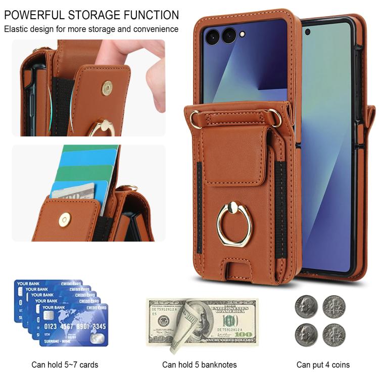 For Samsung Galaxy Z Flip7 5G Ring Holder Wallet Card Slot Leather Phone Case