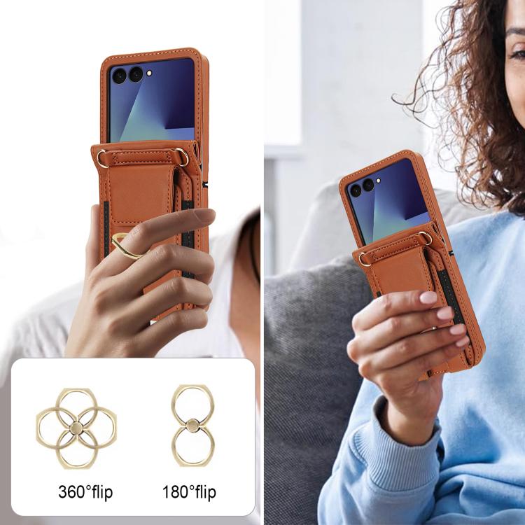 For Samsung Galaxy Z Flip7 5G Ring Holder Wallet Card Slot Leather Phone Case