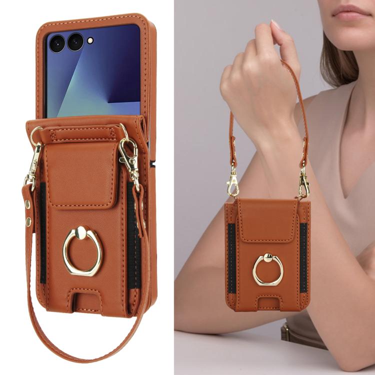 For Samsung Galaxy Z Flip7 5G Ring Holder Wallet Card Slot Leather Phone Case
