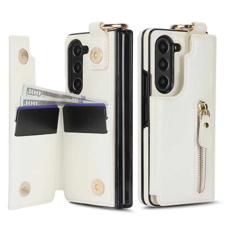 For Samsung Galaxy Z Fold7 Litchi Texture Ring Zipper Double Buckle Leather Phone Case